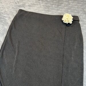 Bettina Skirt Women's Large‎ Black  Pencil Wrap White Rose
